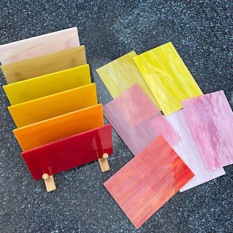 LITMIND 12 Sheets Stained Glass Variety Pack, 4 x 6 Inch Cathedral Art, Mosaic Supplies for Crafts, Sheets for Making Projects (Opaque/Red, Yellow and Pink Mixed) - Image 2